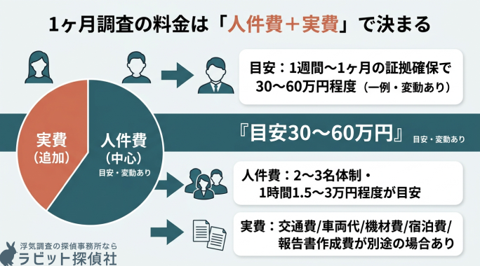 探偵に1ヶ月調査を依頼したときの料金の目安と内訳
