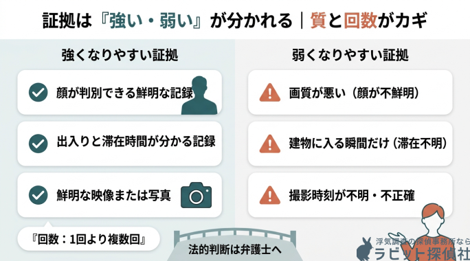 強くなりやすい証拠と弱くなりやすい証拠の比較画像