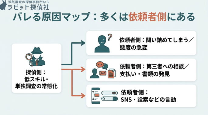 バレる原因の多くは依頼者側にあることを説明する画像