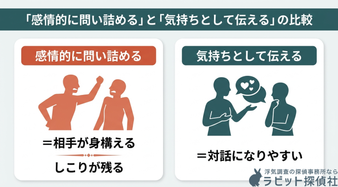「感情的に問い詰める」と「気持ちとして伝える」の比較