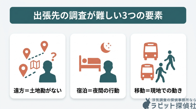 出張先の調査が難しい3つの要素