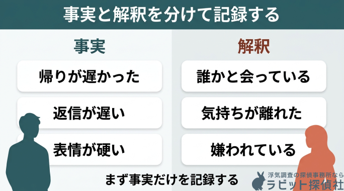 事実と解釈を分けて記録する