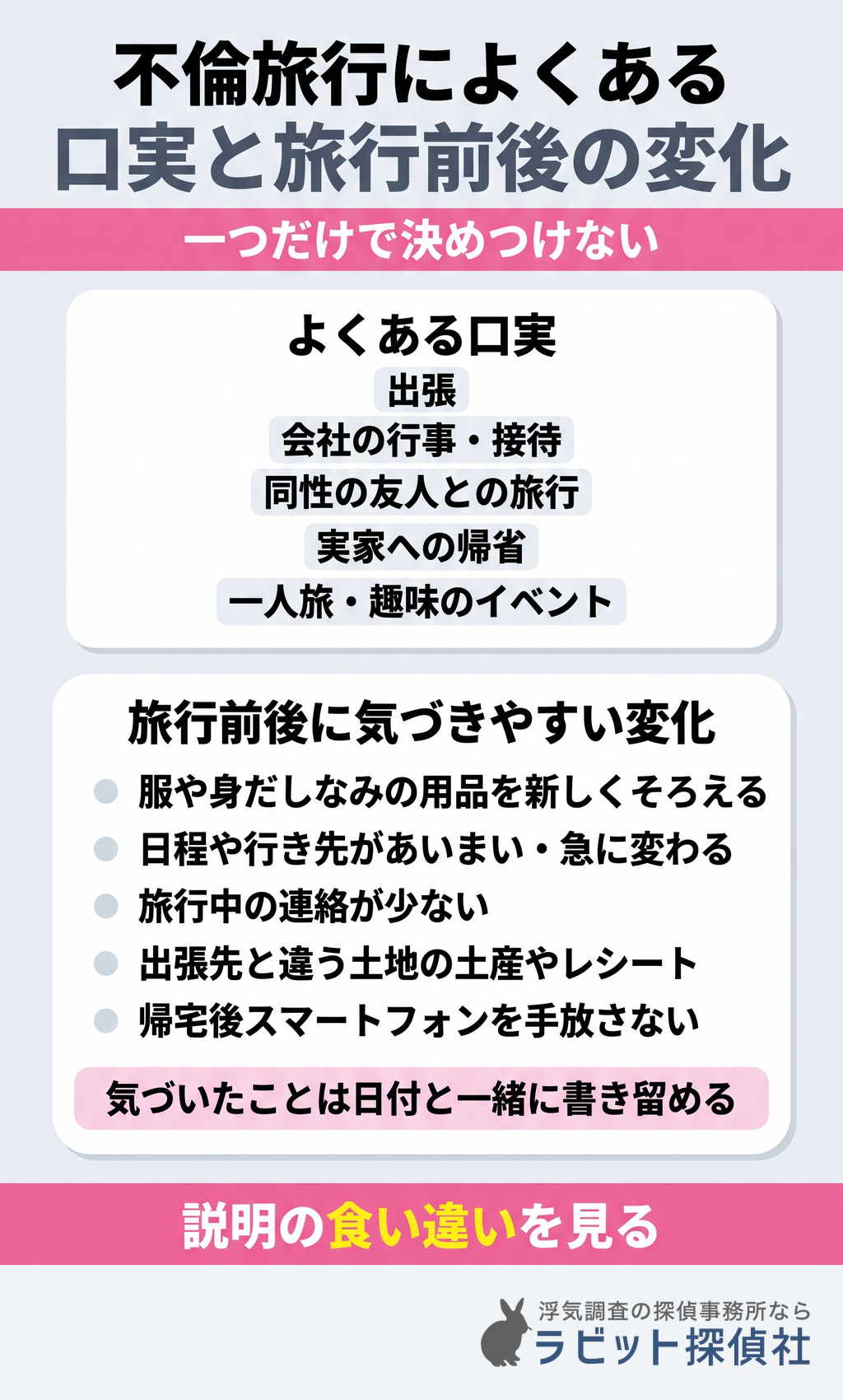 不倫旅行によくある口実と旅行前後に気づきやすい変化